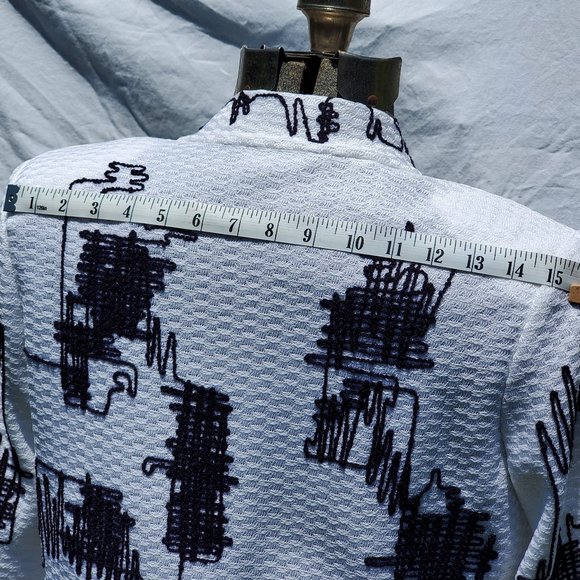 Ming Wang White Knit Jacket Black Embroidery - Picture 10 of 16